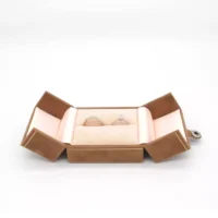 valentina ring box in brown two ring slots opening