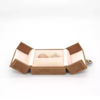 valentina ring box in brown two ring slots opening