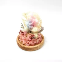 flora flower dome with blue pink preserved rose side view