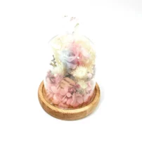 flora flower dome with blue pink preserved rose