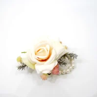 leilani White artificial flower corsage side view