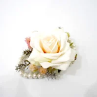 leilani White artificial flower corsage zoom in view