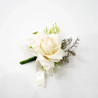 leilani White artificial flower boutonniere side view
