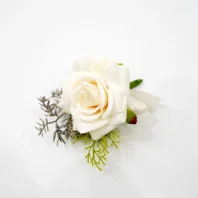 leilani White artificial flower boutonniere zoom in view